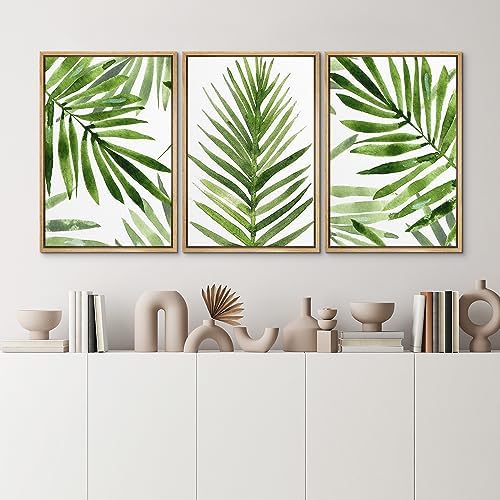 MUDECOR Framed Canvas Print Wall Art Green Tropical Palm Leaf Prints, - Image 3