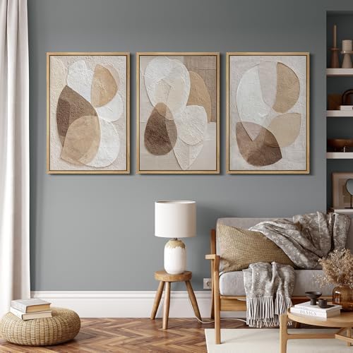 MUDECOR Framed Canvas Print Wall Art Abstract Beige Brown Layered Shapes - Image 4