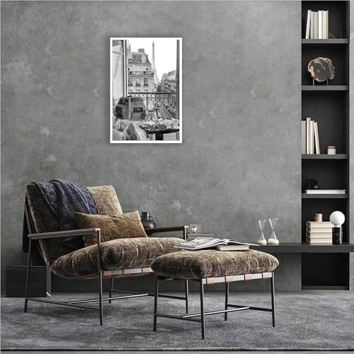 Vintage Girl Reading Newspaper Poster Eiffel Tower View Canvas Wall Art Retro - Image 5