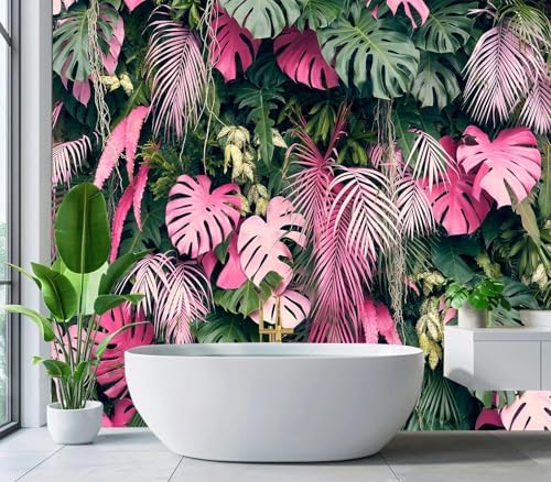 Pink Monstera Palm Tropical Leaves Wallpaper Peel Stick - Image 3