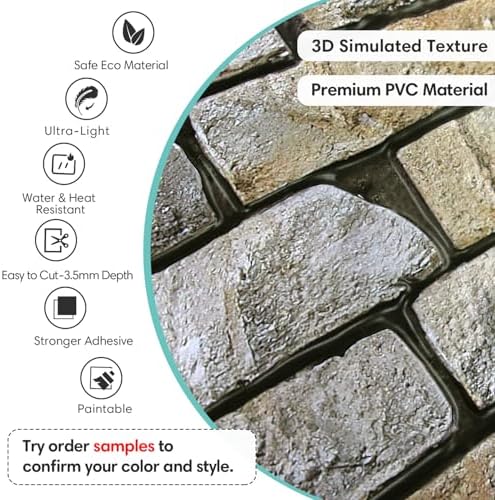 Commomy Peel and Stick Faux Stone 3D Wall Panels 12 pcs of 22.8" x 11.8" - Image 3