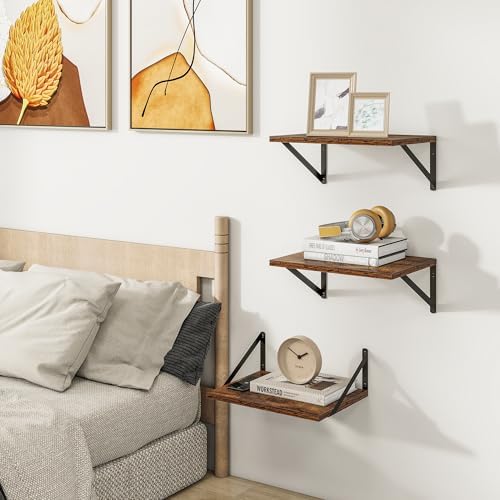 Heimlove 16W x 12D Deep Floating Shelves Set of 3 Rustic Brown - Image 2