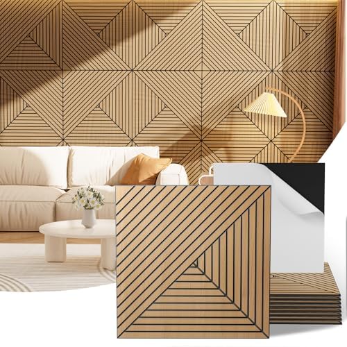 Acoustic Wall Panels, 8 Piece 23.62"X 23.62" PVC Peel and Stick Wall Panels by Vellorise