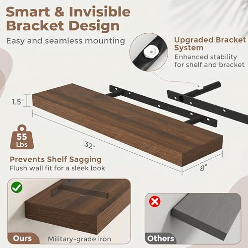 32 Inch Floating Shelves for Wall, Walnut Finish - Image 2