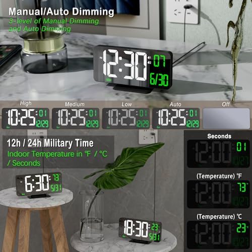 KOSUMOSU Desk Clock 6.7in Black Digital Alarm Clock - Image 2