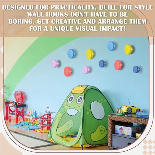 6 Pack Knobs Wall Coat Hooks for Kids Round Colorful Wood Adhesive Coat Circle - Image 4