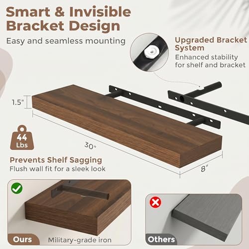 30 Inch Floating Shelves for Wall, Walnut Finish - Image 2
