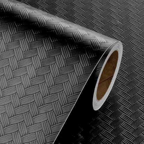 Livelynine 15.8x197 Black Peel and Stick Wallpaper Textured Rattan Black - Image 3