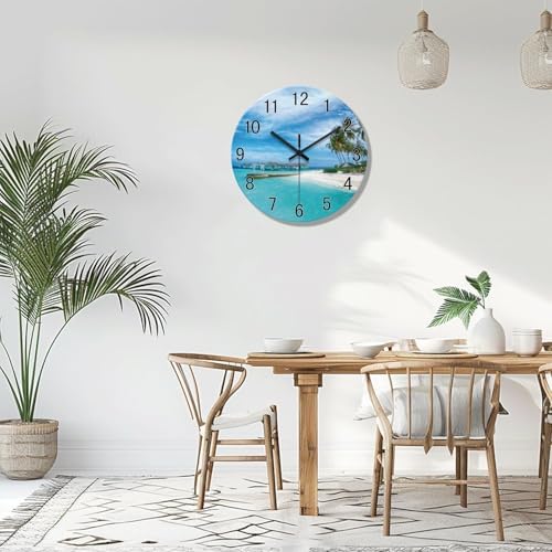 XFM Blue Beach Wall Clock 12 Inch Coastal Nautical Round Glass - Image 4