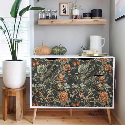 18"x236" Gothic Dark Vintage Flower Birds Peel and Stick Self Adhesive - Image 4
