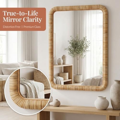 Barnyard Designs Rattan Wall Mirror Natural Honey - Image 6