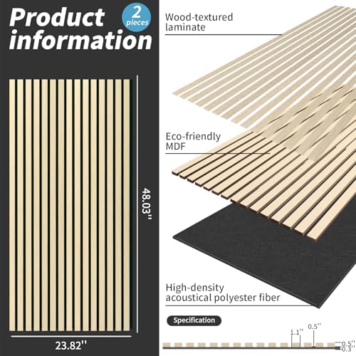 AMZDEPOT Soundproof Wood Slat Wall Panel, 2 Pack - Image 2