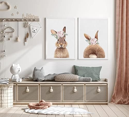 Joocrise Bunny Rabbit Wall Art Baby Girl Nursery Wall Art UNFRAMED Nursery - Image 4
