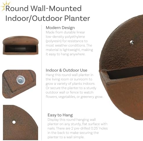 Sunnydaze 12-Inch Round Polyresin Wall Planter - Image 2
