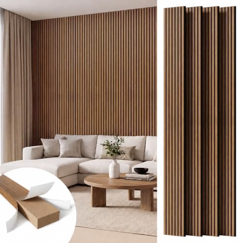 Amsleekey 4-Pack 108″x11″ Acoustic Wood Slat Wall Panels, 8 Hooks by Amsleekey
