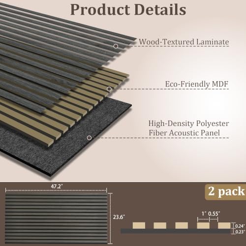 2 Pack 47.2"x23.6" Wood Slat Acoustic Panels - Image 2