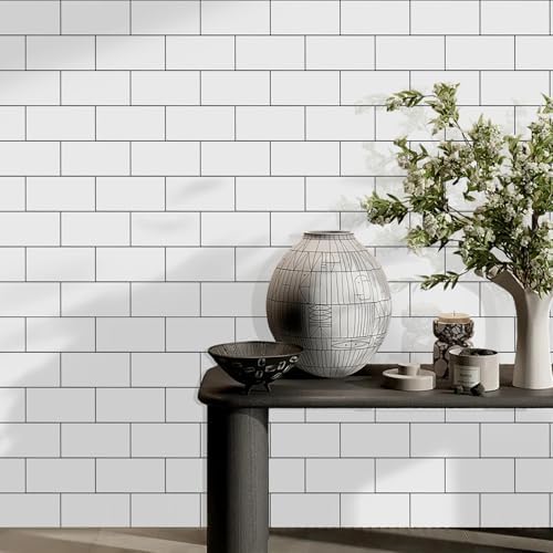 Vamos Tile White Peel and Stick Backsplash, Glossy 3''x6'' PVC Subway Tile - Image 6