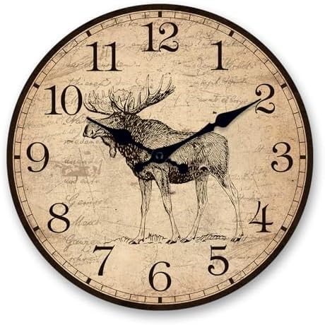 Moose Wooden Wall Clock for Cabin Decor 10 Inch Small by RONGKEJIAJU