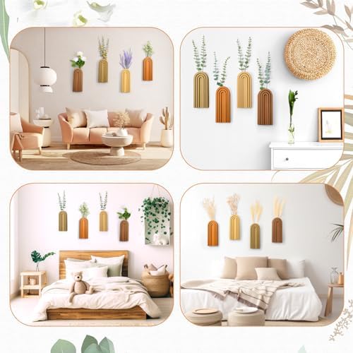 Ziliny 4 Pack Boho Wall Planters Wood Hanging Vases Indoor, Mixed Colors - Image 6