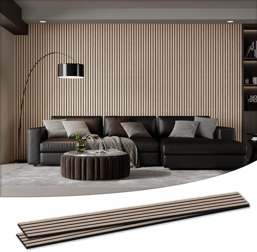 2 Pack Acoustic Wood Wall Panels, 105.9" x 12.6" x 0.8", Rustic Walnut by LDB_BUILDING