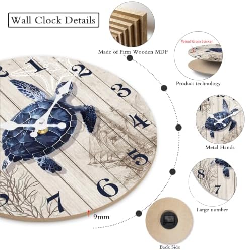 XFM Large Sea Turtle Wall Clock 24 Inch Blue Nautical - Image 5