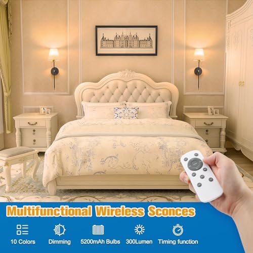 NIORSUN 19.9 inch Battery Operated Wall Sconce Set of 2, Wireless Sconces - Image 2