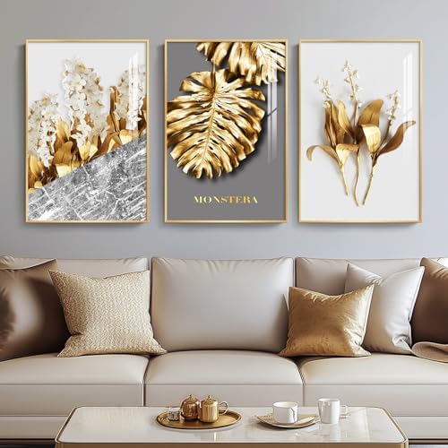 Framed Modern Luxury Gold Wall Art, 3 Piece 16x24 In by Cuspin