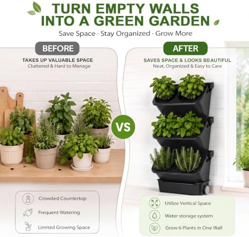 Briwooody 3 Set 6 Pocket Vertical Stackable Wall Planters Kit Outdoor Self - Image 3