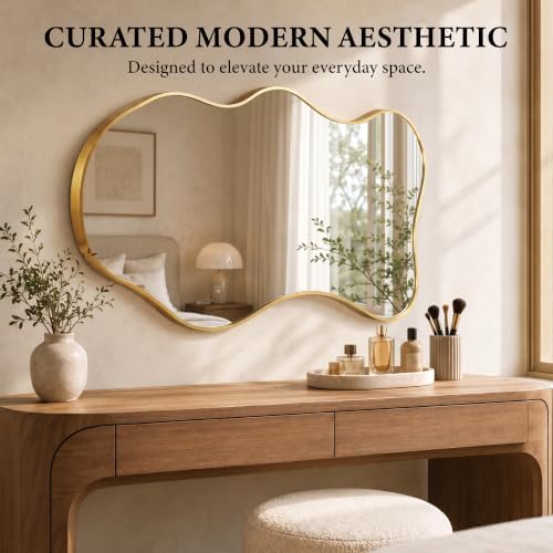 26"x46" Irregular Gold Wall Mirror, Wavy Asymmetrical Mirror - Image 6