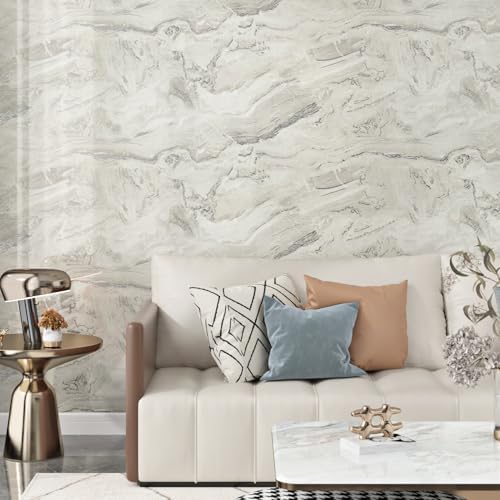 Glossy Silver/Beige Marble Countertop Contact Paper 24''x118'' Shiny Peel and - Image 4