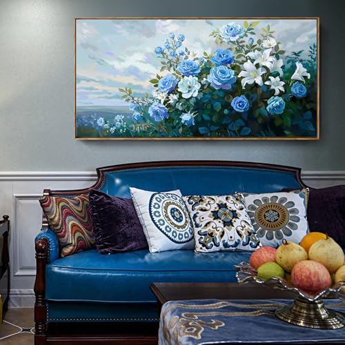 Nicetop Large Frame Blue White Flowers Canvas Wall Art - Image 2