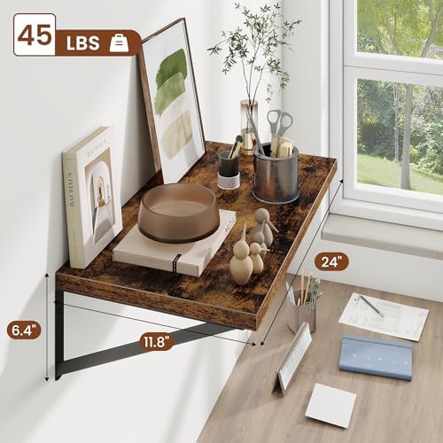 Deep Wall Shelves 24"W x 12"D Engineered Wood Floating Shelves - Image 3