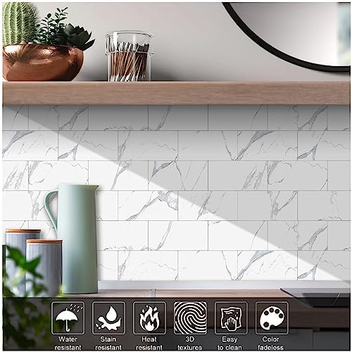 TUOKING 4-Pieces Marble Subway Tile Peel and Stick - Image 4