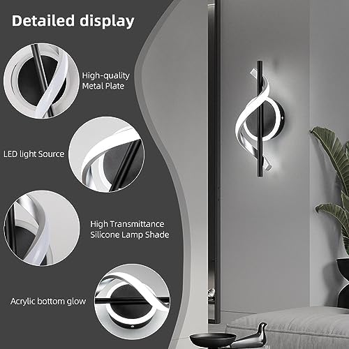 EIDISUNY Wall Sconces Sets of 2, 12W LED Wall Mount Lights, Modern Spiral Wall - Image 3