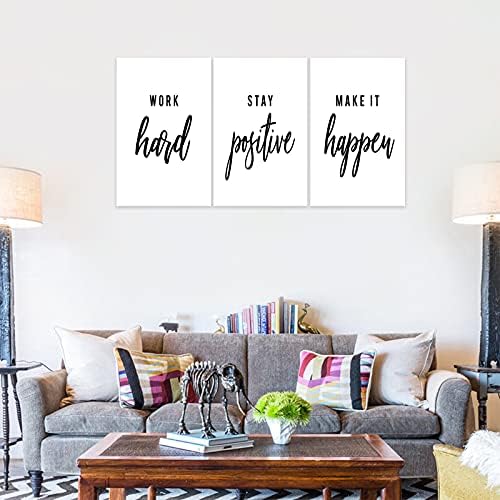 3 Piece Inspirational Wall Art, Quote "Work Stay Make It" Canvas Print - Image 3