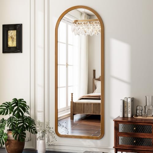 24x65 Inch Wood Arched Full Length Floor Mirror, Natural Wood - Image 3