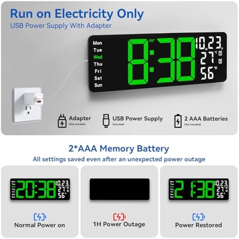 Digital Wall Clock Large Display, 17.3" Digital Clock - Image 7