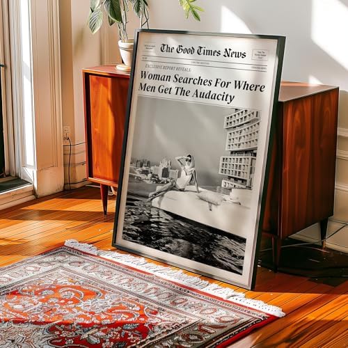 Black and White Newspapers Wall Art 16X24 in Black Framed Women Searches - Image 5