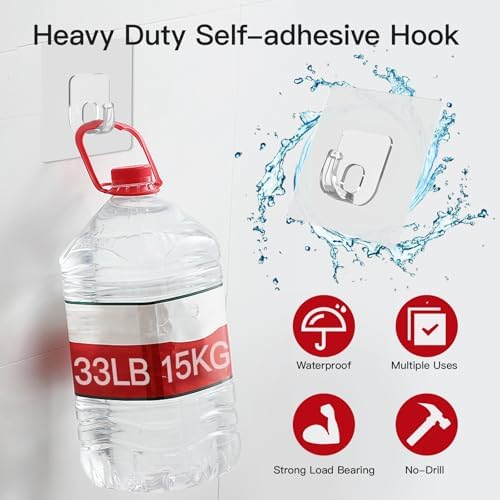 Large Adhesive Hooks for Hanging Clear 30 Pack Wall Hangers Heavy Duty 33lb - Image 2