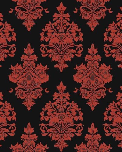 BOKEBEVE Vintage Floral Wallpaper Peel and Stick Burgundy Red 17.5 x 118In by BOKEBEVE