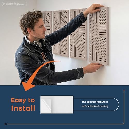 BUBOS 4 Pcs Decor Acoustic Panel 23.6x11.8" Self Adhesive Acoustic Wall Art - Image 7