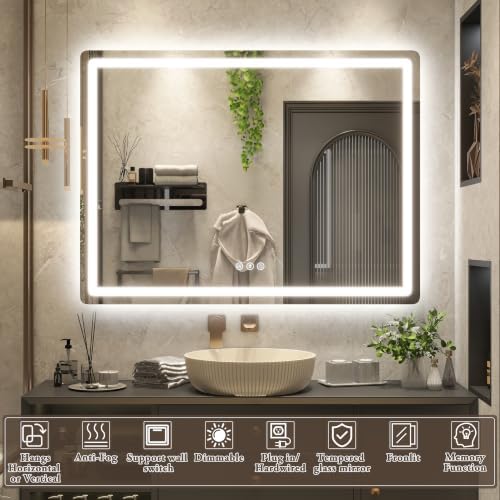 48"x36" LED Bathroom Mirror Anti-Fog Dimmable Wall Mount Vanity Touch - Image 2