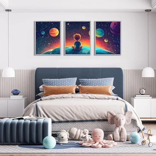 3Pcs Space Boy Wall Art Cute Inspirational Canvas Painting Space Fantasy Wall - Image 6