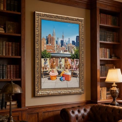Framed Dogs NYC City Skyline Poster Canvas Print Art, Trendy Funky Wall Art - Image 4
