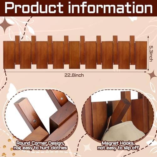 Youyole 8 Hooks Wood Coat Rack Wall Mount Piano Hideaway Coat Hooks - Image 3