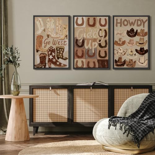 MUDECOR Framed Canvas Print Wall Art Set Western Boots Hats - Image 4