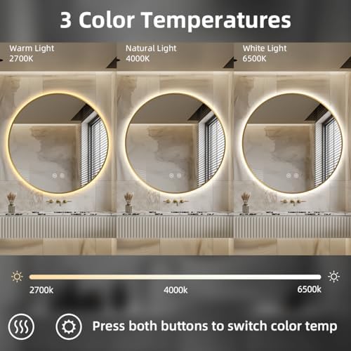 32" H x 32" W Gold Framed Round LED Backlit Mirror - Image 3