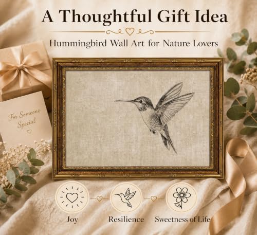 Gold Framed 3D Textured Wall Art, Vintage Sketch Hummingbird Canvas Prints - Image 3