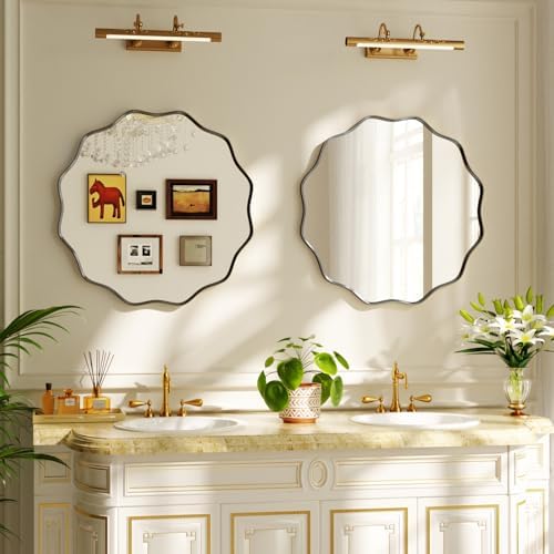 20" Decorative Scalloped Round Wall Mirror, Wavy Metal Deep Frame - Image 7
