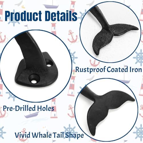 Set of 8 Whale Tail Wall Hooks, Heavy Duty - Image 4